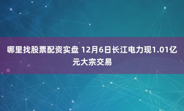 哪里找股票配资实盘 12月6日长江电力现1.01亿元大宗交易