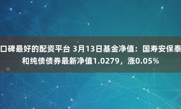 口碑最好的配资平台 3月13日基金净值：国寿安保泰和纯债债券最新净值1.0279，涨0.05%